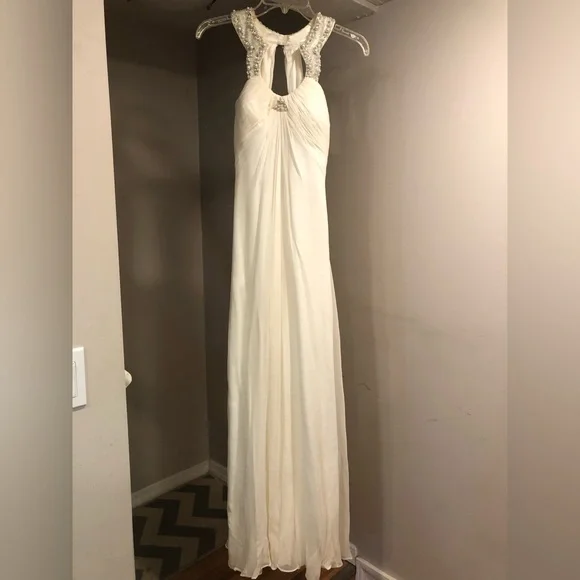 aidan mattox white beaded dress Aidan Mattox